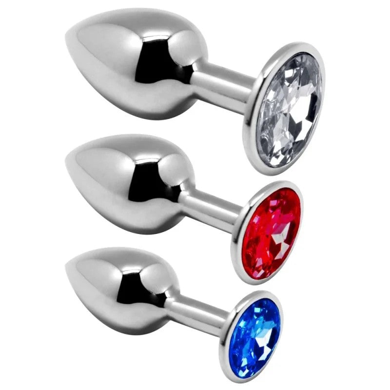 3-teiligesSet„MetalPlugKit“mitSchmuckstein-AnalplugsausMetall