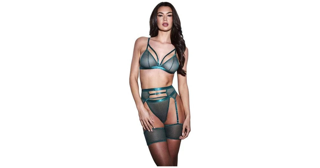 3PCStrappyBraGarter&PantySetGreenML