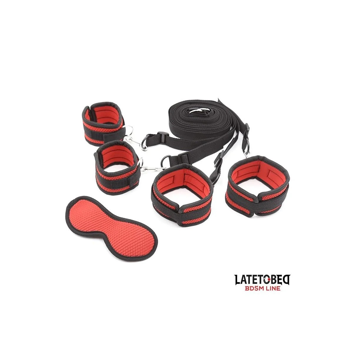 BETTFESSEL-SETMITAUGENBINDE,VERSTELLBAREMANSCHETTENVONLATETOBEDBDSMLINE