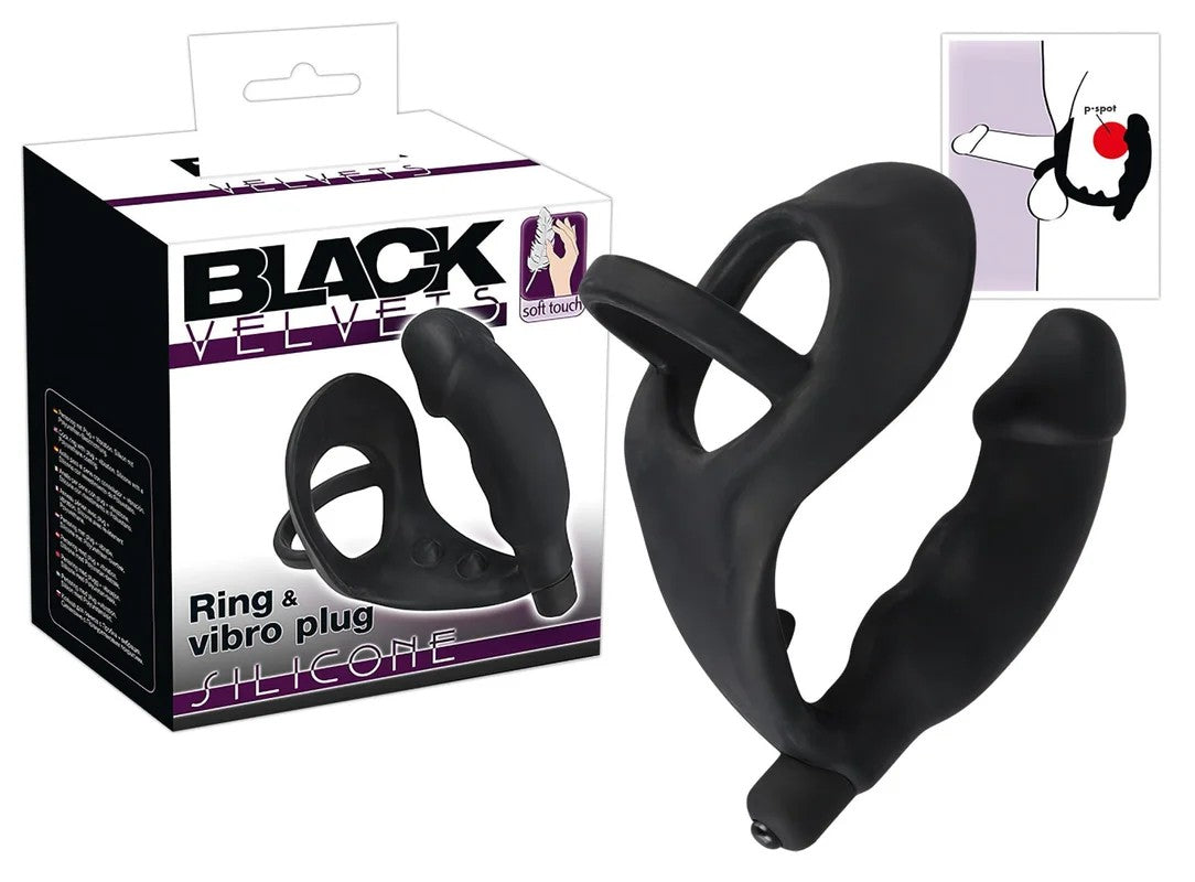BlackVelvet–AnaleVibratormitPenis-undHodenring(schwarz)