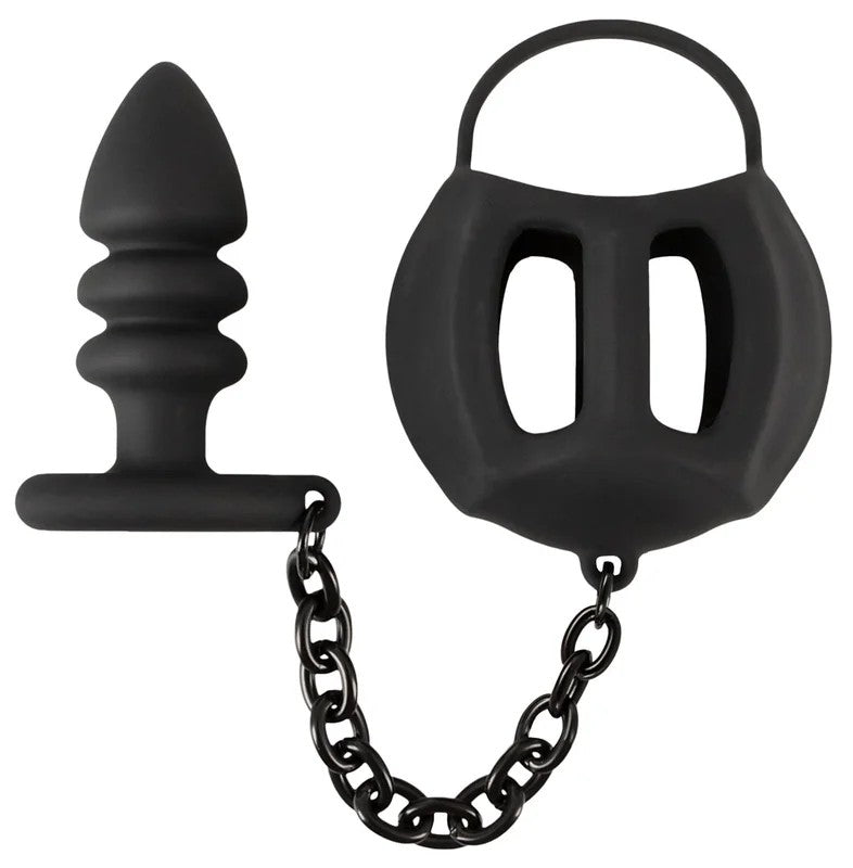 BlackVelvetsBallcagewithbuttplug