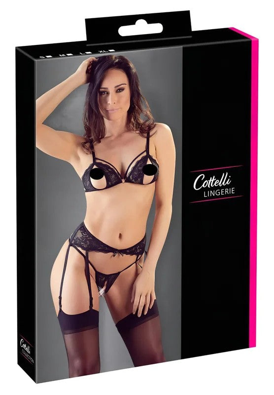 Cottelli–OffenherzigesSpitzenwäsche-Set(Schwarz)–M