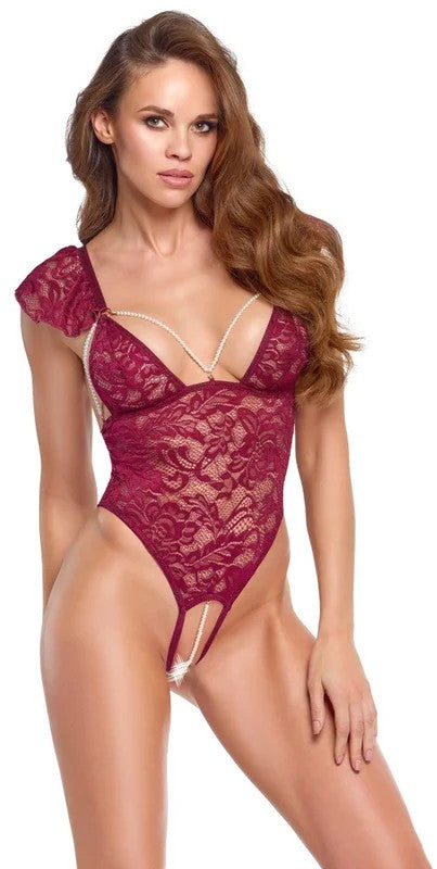 CottelliLaceCrotchlessBodywithStimulatingPearls2644932Red