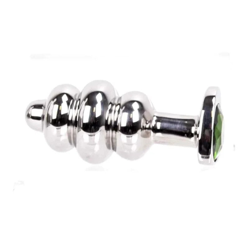 HeartshapedJewelledRibbedButtplug