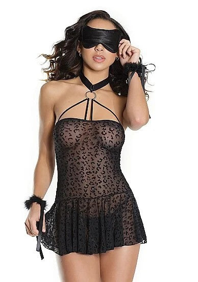 KittyLeopardBabydollwithCuffs&EyeMaskBlackOS–QS