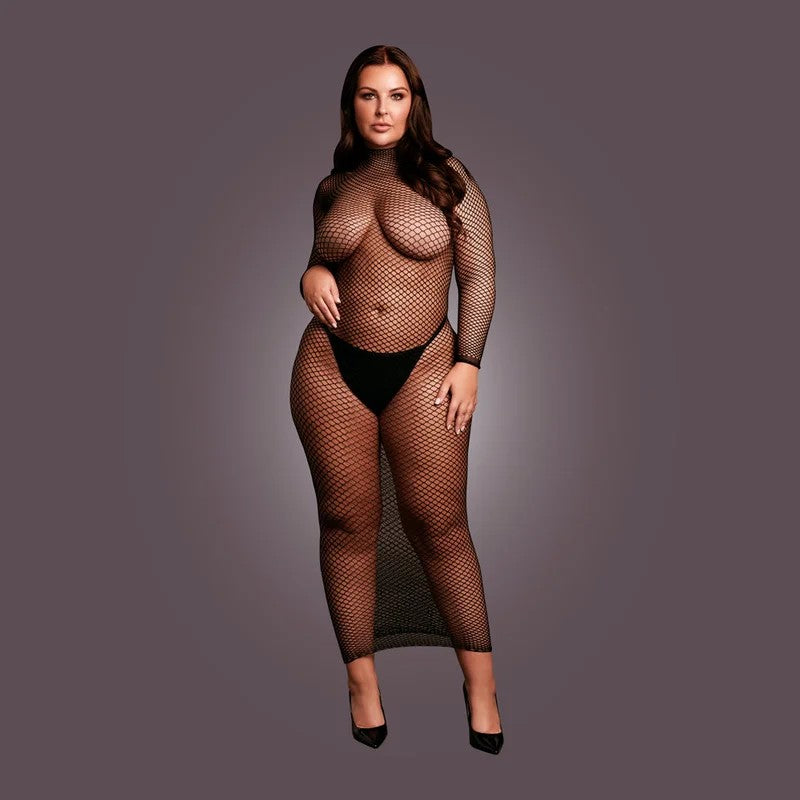 LangesKleidmitNetzstrukturundTurtleneckvonLeDésirschwarzQueensize