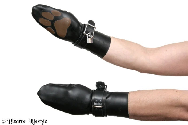 Latexpuppypaws(gloves)flat,differentcolorsSblackdarkbrownwithouthandcuffswithoutlocks