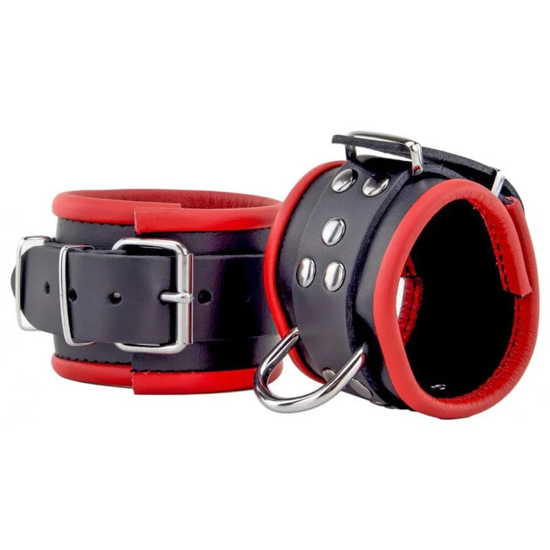 LeatherHandcuffsForWristsBlack-Red