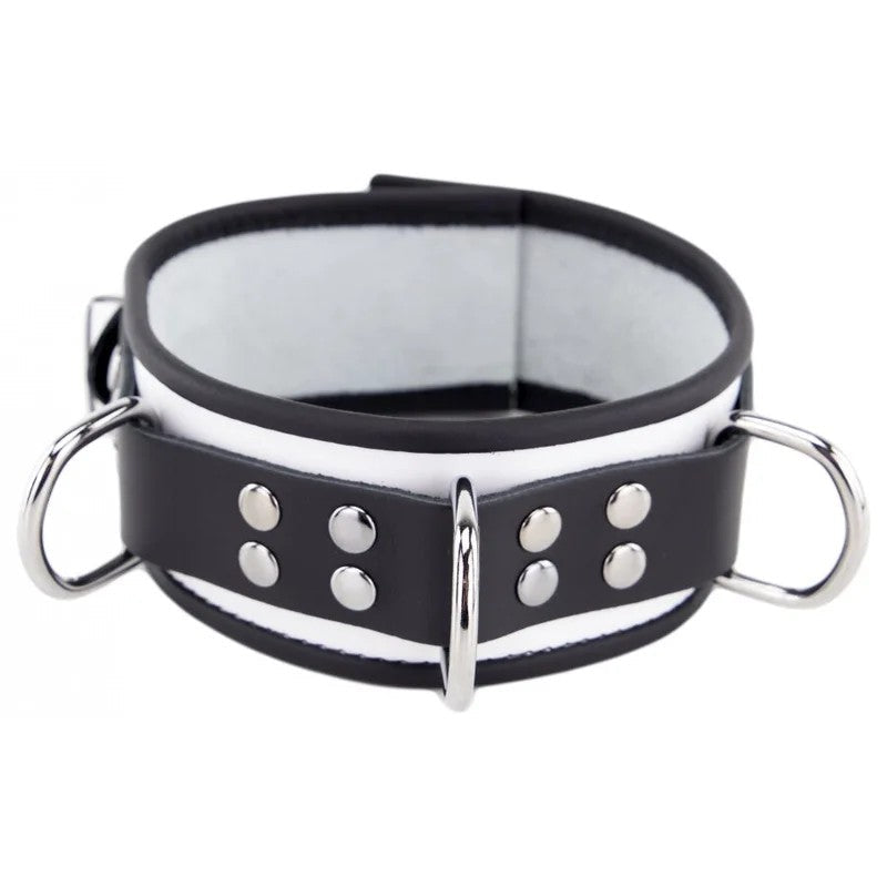 LeatherNecklace3RingsDWhite-Black