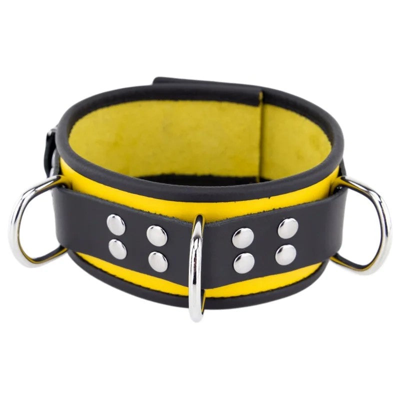 LeatherNecklace3RingsDYellow-Black