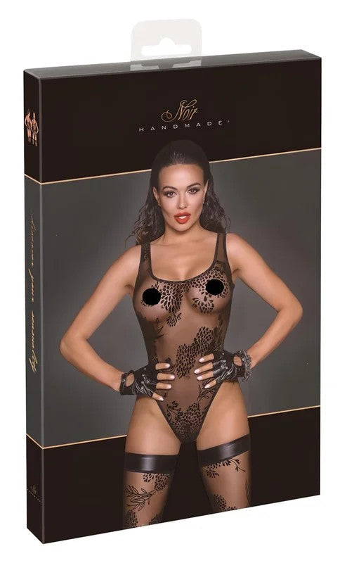 Noir–Transparenter,blumigerBody(schwarz)–L