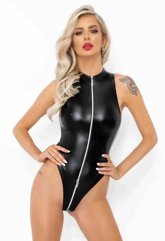 NoirHandmade–Powerwetlook-BodysuitmitFrontreißverschlussF294