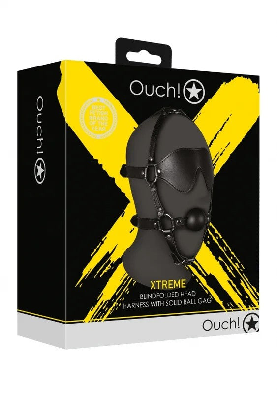 Ouch!–BlindfoldedHeadHarnesswithSolidBallGag