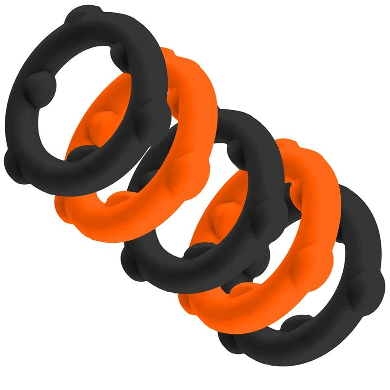 OxballsGEARHEADS5-PackSPINNERRingsOrange/BlackPenisringe