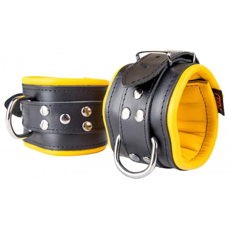 PaddedLeatherAnkleCuffsBlack-Yellow