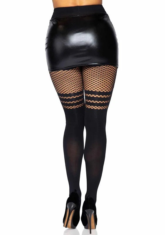 PantyhoseWithFishnetStripesBlackOS