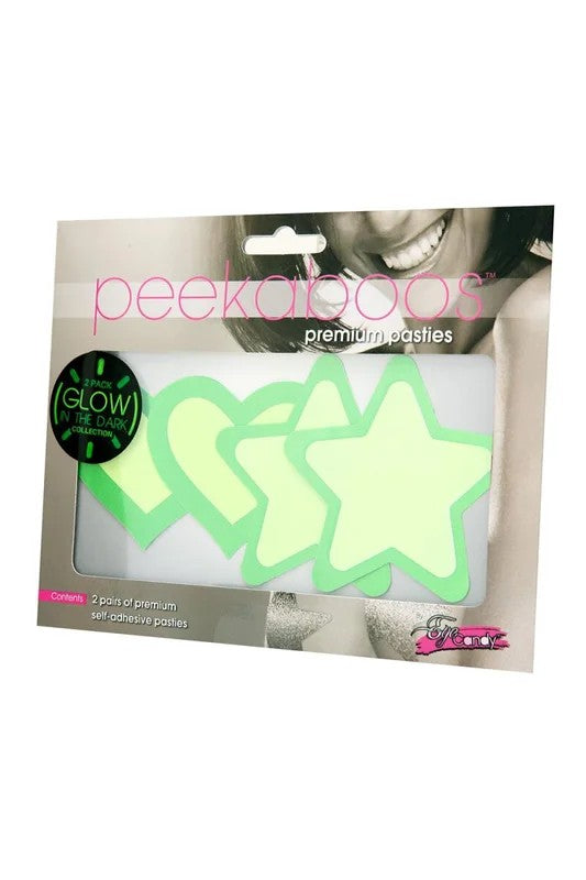 PeekabooPastiesGreenGlowInTheDarkHeartsAndStars
