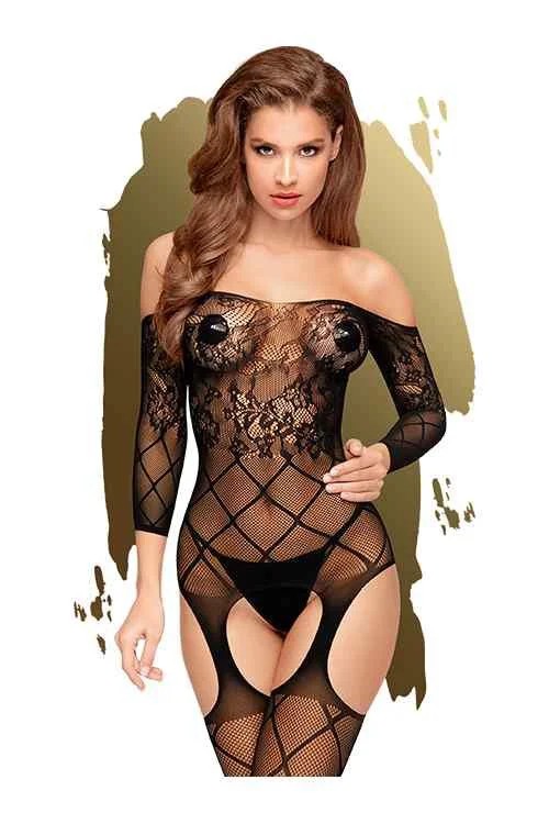 PENTHOUSETopnotchNetz-StrapsbodymitSpitzeoffenschwarzS–XL