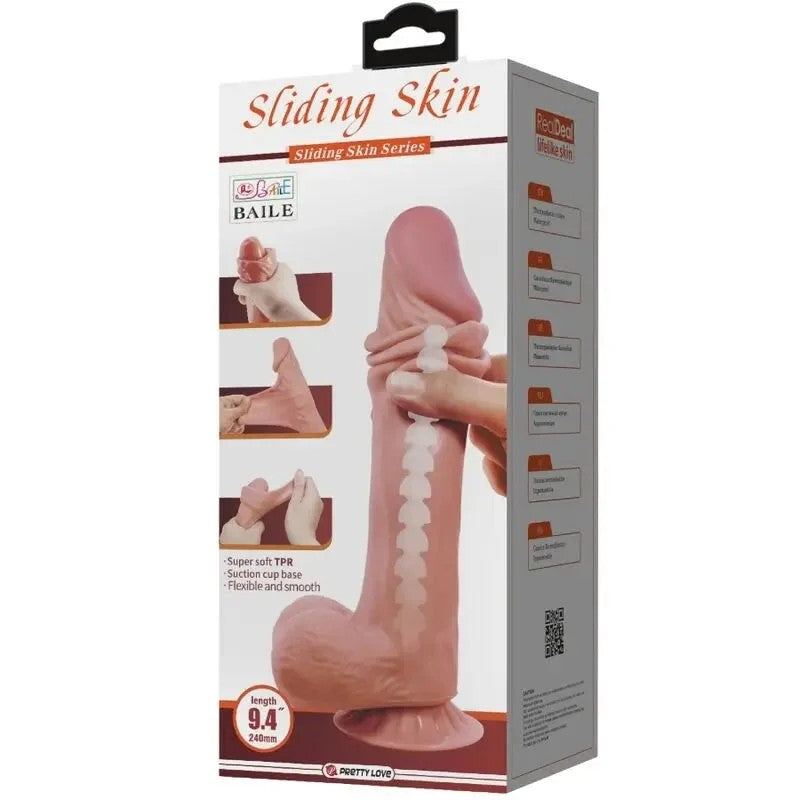PRETTYLOVE–REALISTISCHERDILDODERSLIDINGSKIN-SERIEMITSLIDINGSKIN-SAUGNAPFBRAUN24CM