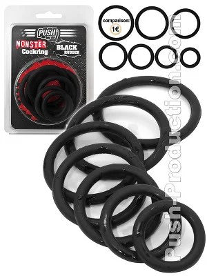 PushMonster–BlackRubberCockring7RingSet