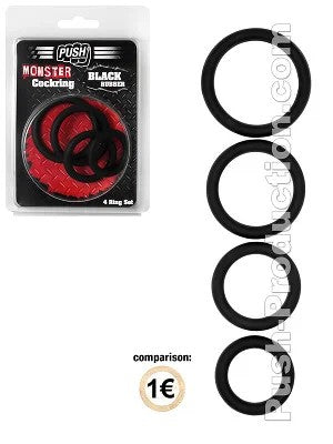 PushMonster–BlackRubberCockring4RingSet