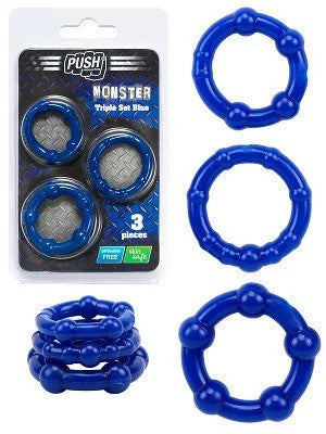 PushMonsterCockring–TripleSetBlue