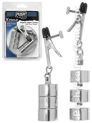 PushXtremeFetish–AlligatorNippleClampswithHeavyWeights