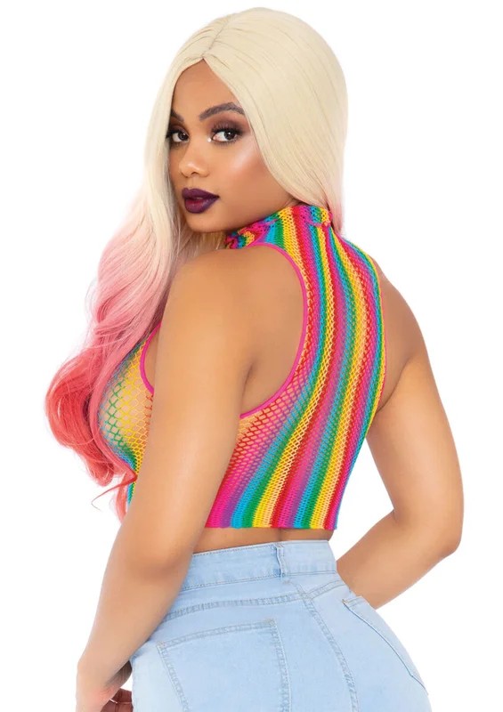 RainbowNetHighNeckCropTopMulticolorOS