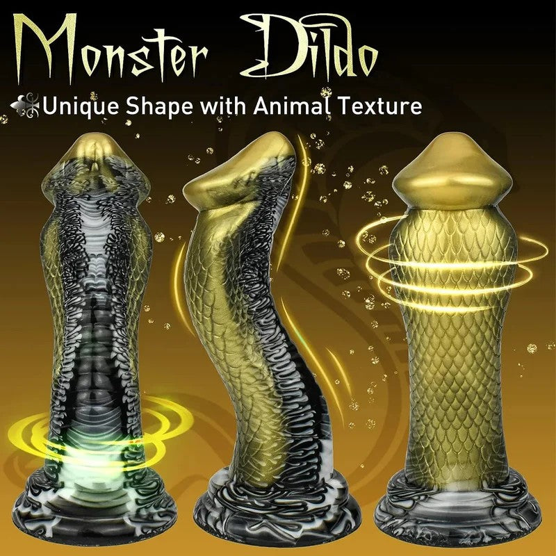 Schlangen-Monsterdildo-Buttplug–GroßegoldeneFantasiedildos,Tiervagina,Analsexspielzeug