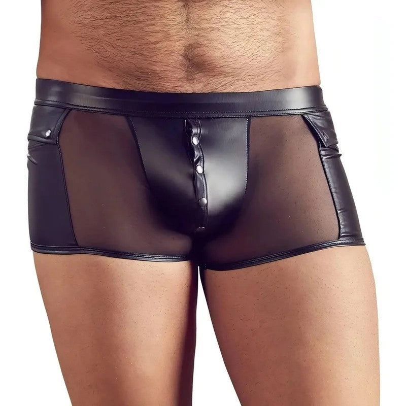 Schwarz/transparenterBoxermitKnöpfenundTaschen