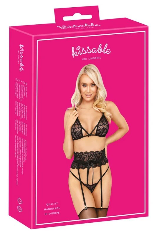 StrapssetschwarzmitbreitemStrapsgürtelausSpitzeS/M–L/XL
