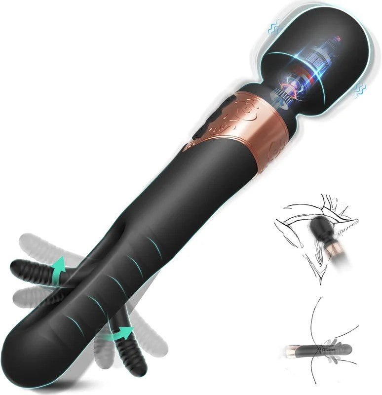 SuperLoveTriplePleasureMassageWand&FlappingVibratorBlack
