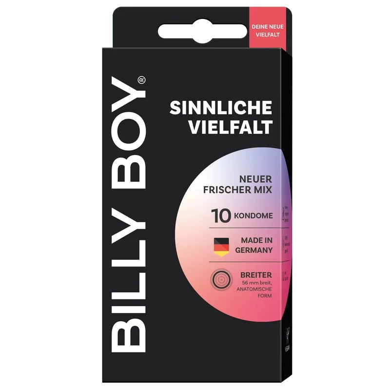 10erBillyBoyKondomeSinnlicheVielfalt–56mm–BunterKondommix,anatomischkonturierteForm–MadeinGermany
