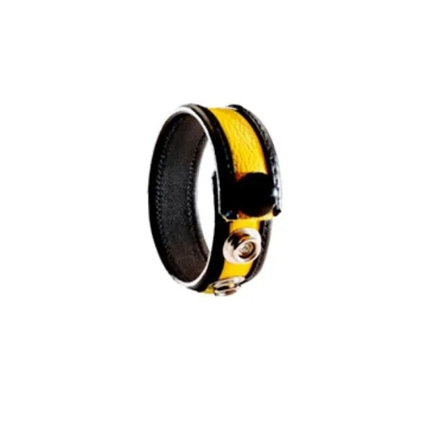 3SnapLeatherCockRing–Black–Yellow