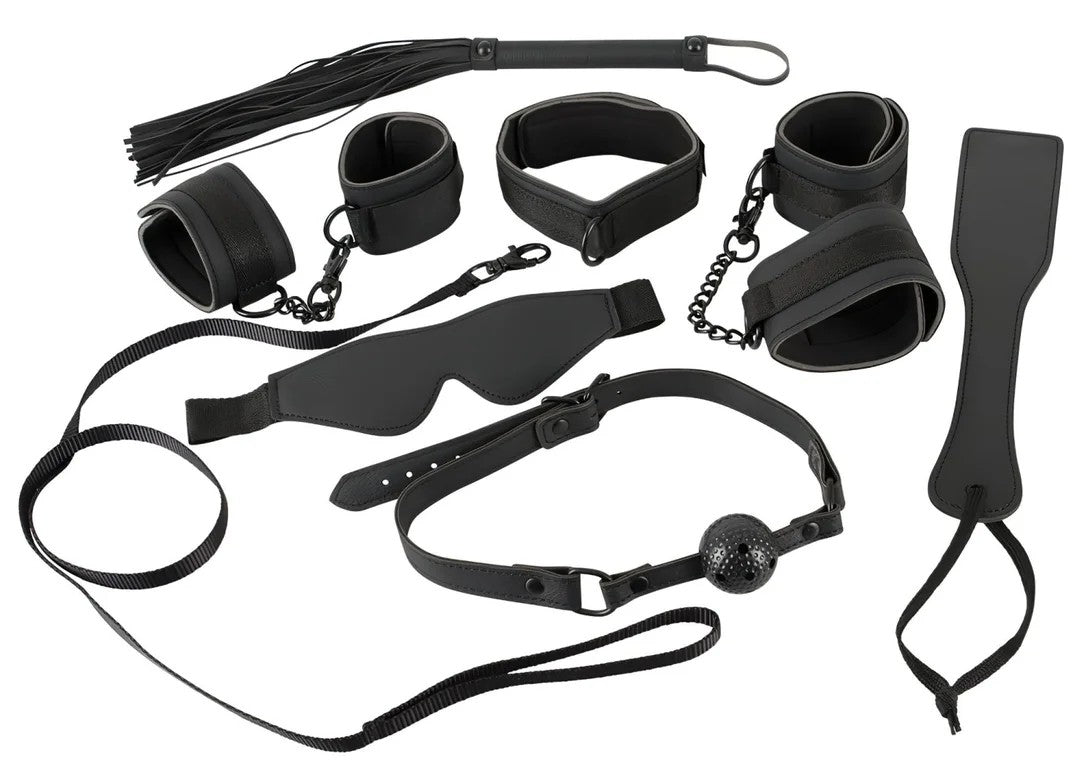 BadKitty–KunstlederBondageSetmitKlettverschluss(8-teilig)–Schwarz