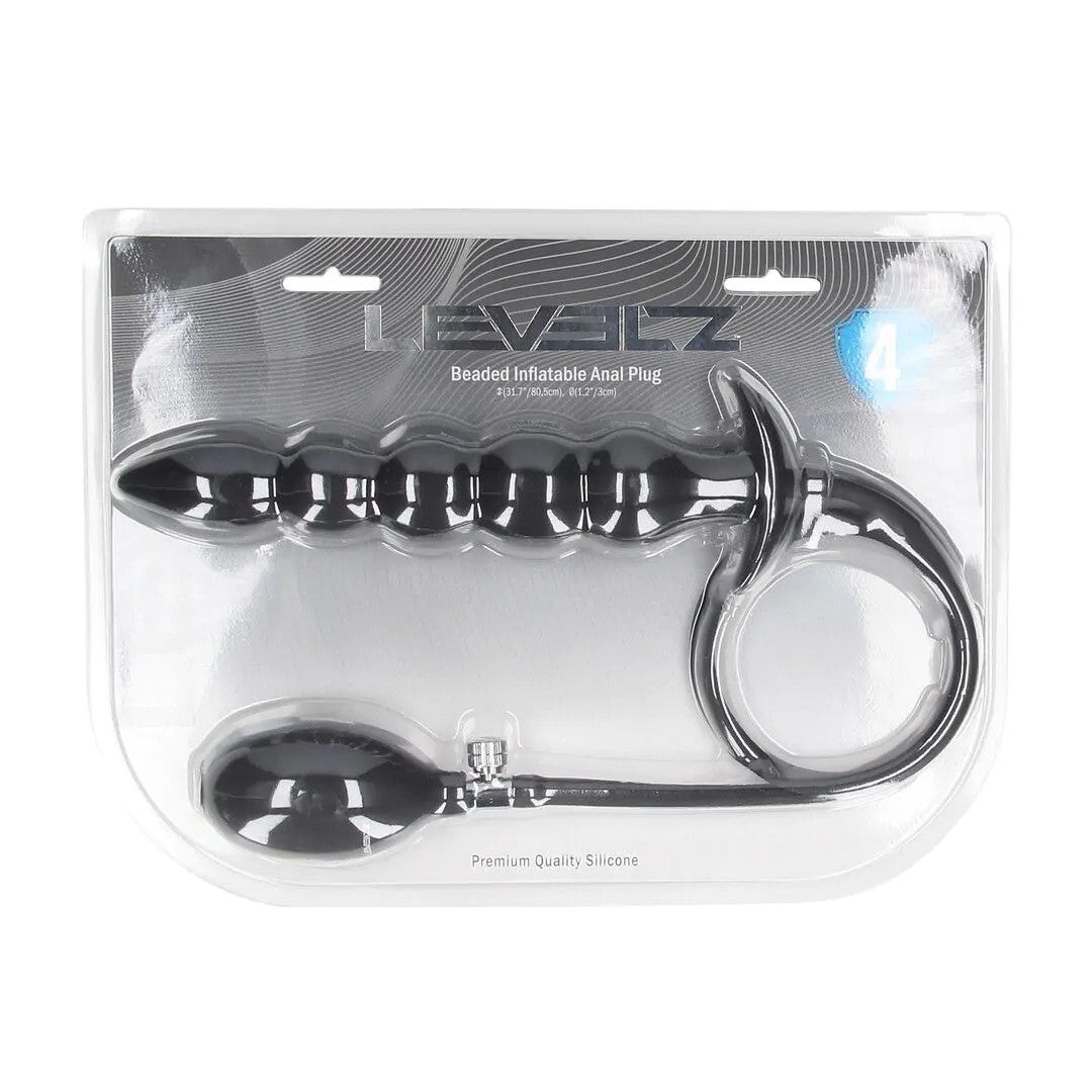 BeadedInflatableSiliconeAnalPlugDildo–Black