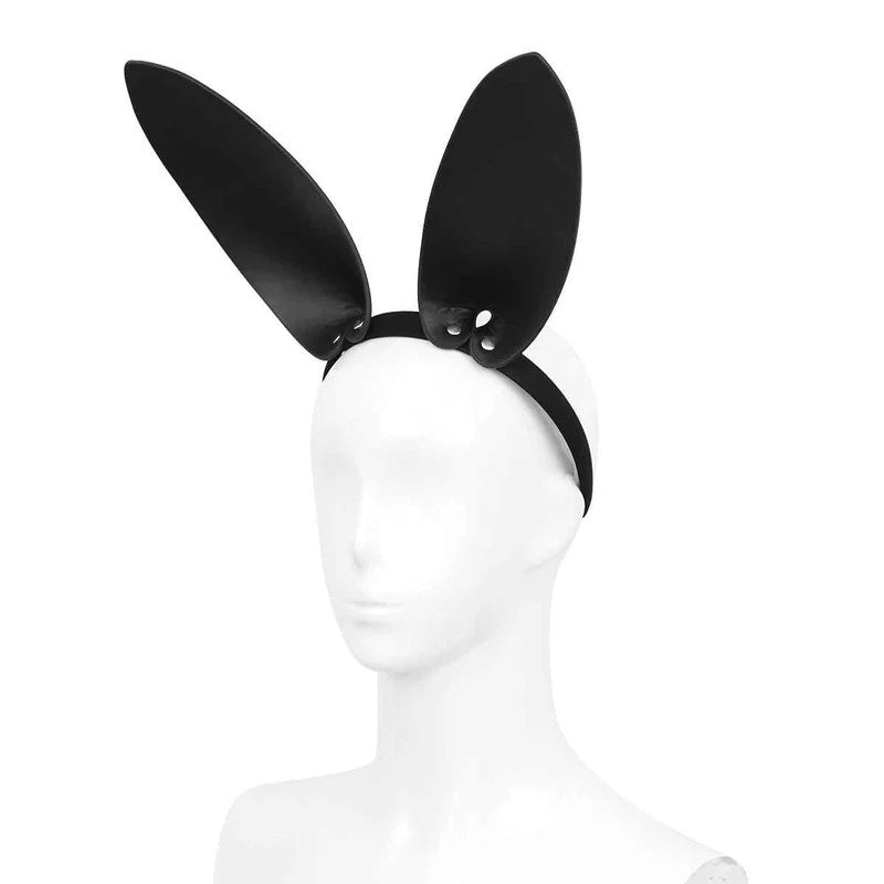 BlackLeatherBunnyEarsHeadband