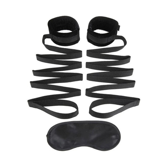 Bondage-Bettgurt„LuxFetish“mitAugenbindeausSatin(schwarz)