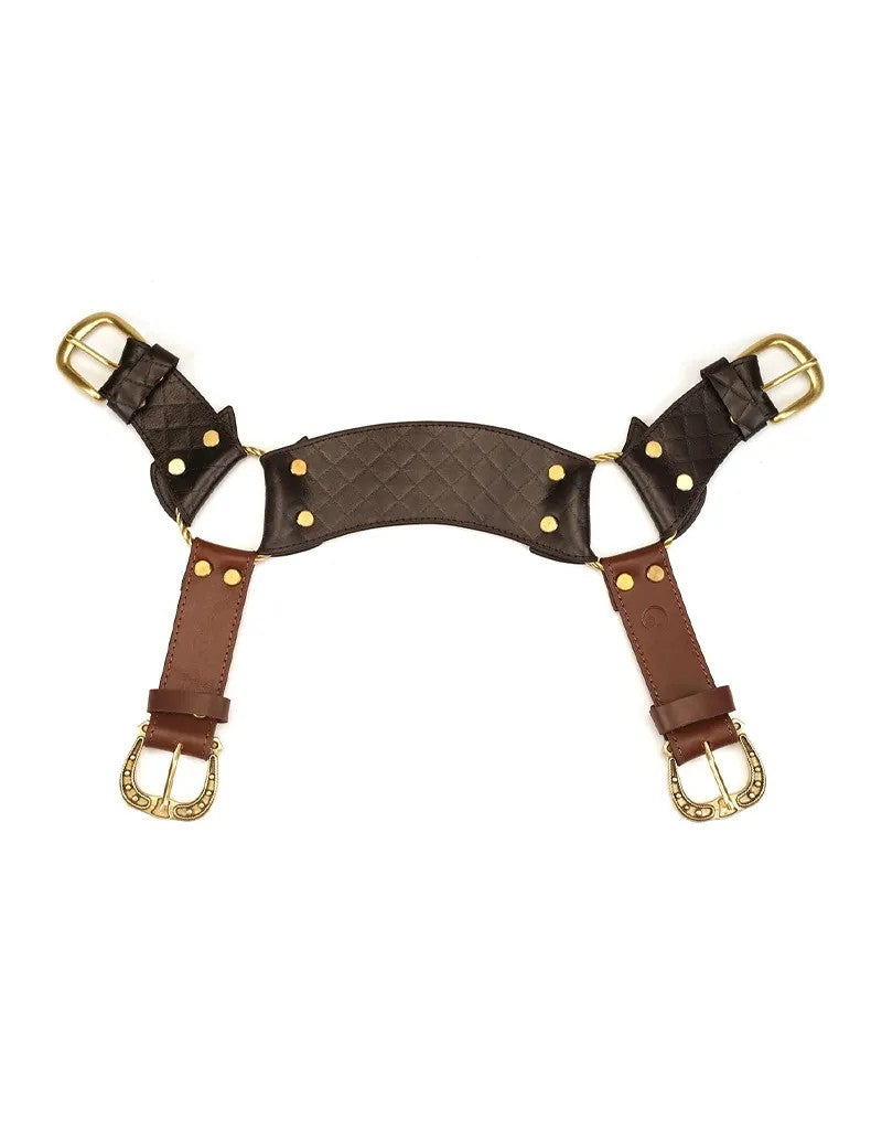 BrustgeschirrausLeder–Schwarz,Braun&Gold