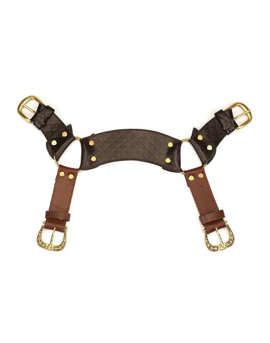 BrustgeschirrausLeder–Schwarz,Braun&Gold
