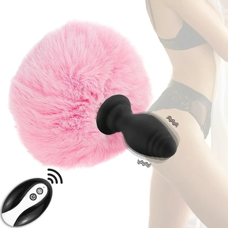 BunnyTailButtPlug–Fernbedienung,flauschigerPlüsch,vibrierenderButtPlug,erotischesMädchen,Cosplay