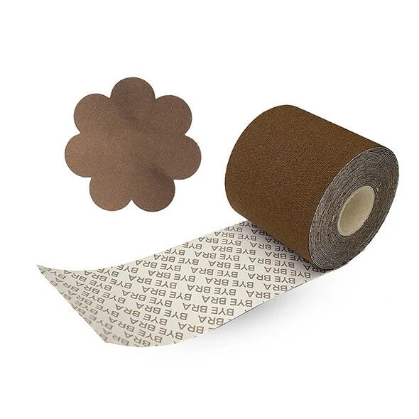 ByeBra–BodyTapeRoll6,5cmx5m+SatinNippleCoversBrown