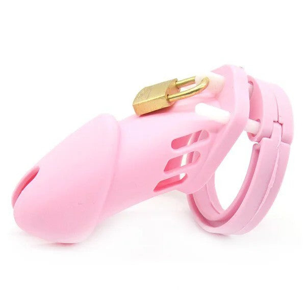 CB-6000SiliconeMaleChastityCagePink