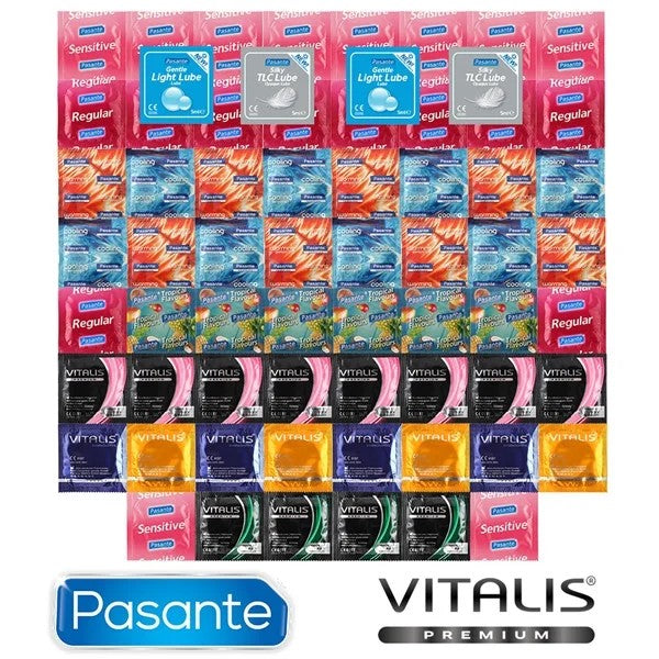 ChristmasPackageofWarming,CoolingandGlowingCondoms–62PasanteCondomsandVitalisPremium+4PasanteLubricatingGelsasaGift
