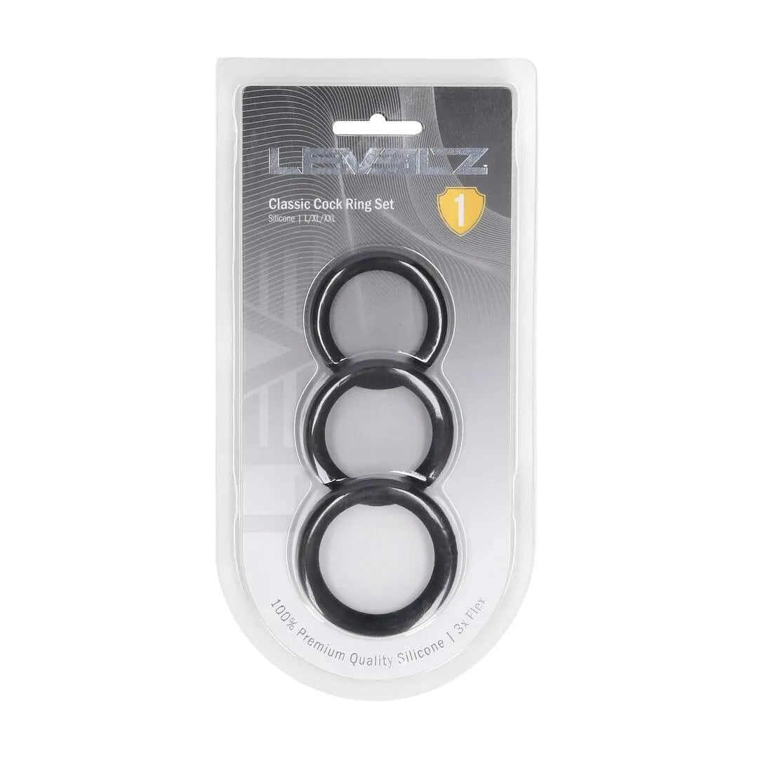 ClassicSiliconeCockringSetof3–L/XL/XXL–Black