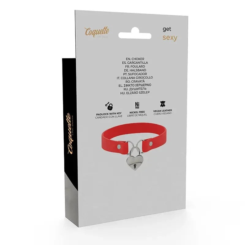COQUETTECHICDESIRE–ROTEHALSKETTEAUSVEGANEMLEDERMITHERZ-ACCESSOIREMITSCHLÜSSEL