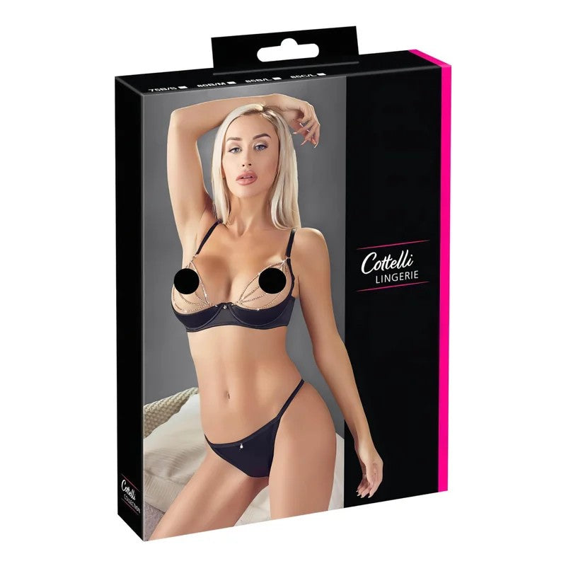 Cottelli–GlitzerndesKetten-Satin-Lift-BH-Set(Schwarz)–85B/L