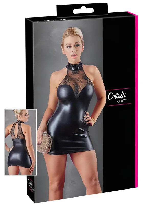 Cottelli–SpitzenMinikleidmitglänzendemHalsband(schwarz)