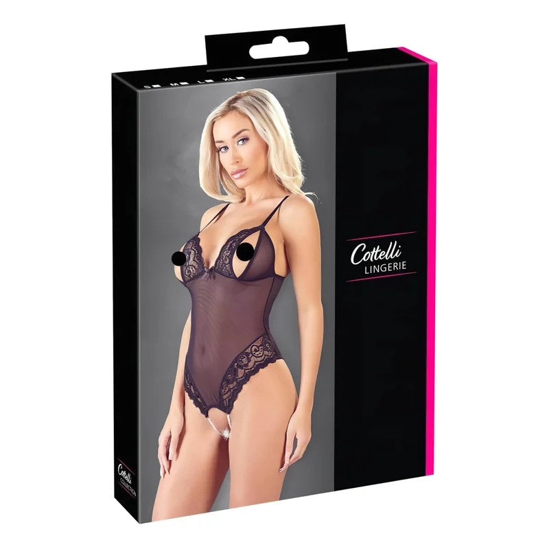 Cottelli–Spitzenspielt,offenerPerlenbody(schwarz)–M