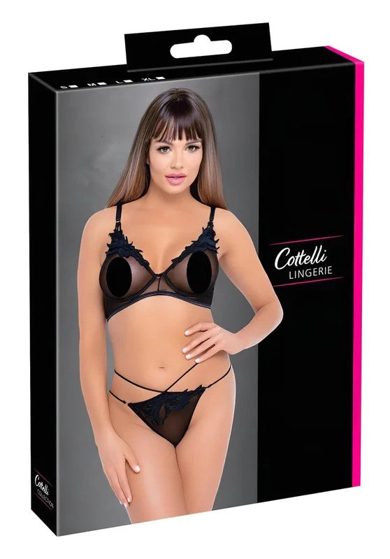 Cottelli–Transparenter,spitzenbesetzterBH-Set(schwarz)–XL